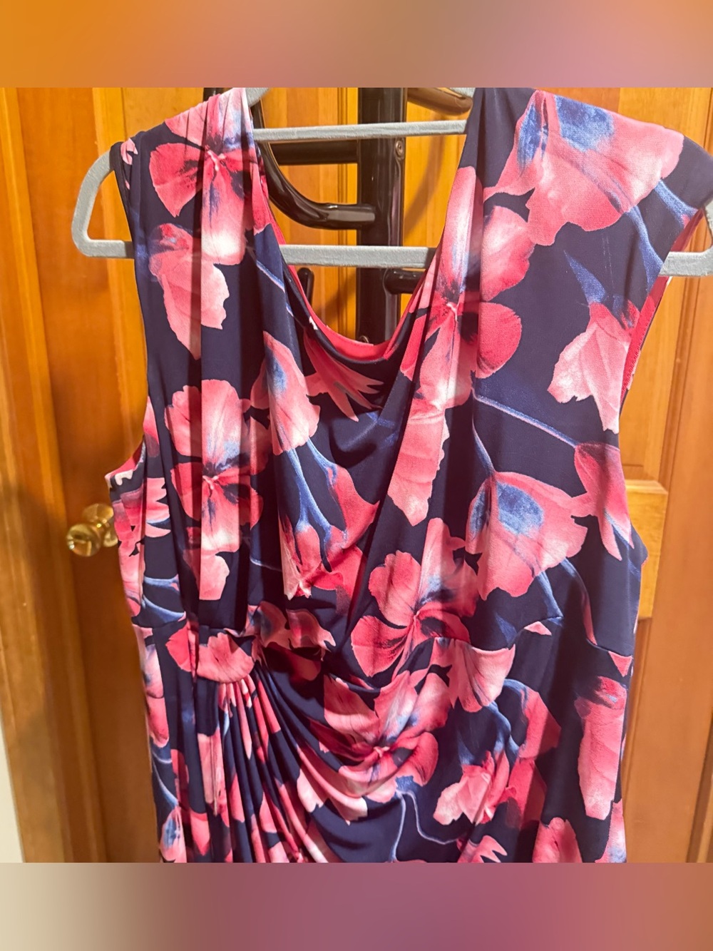 Connected Apparel Navy Sleeveless Dress with Pink Floral Print - Picture 2 of 5